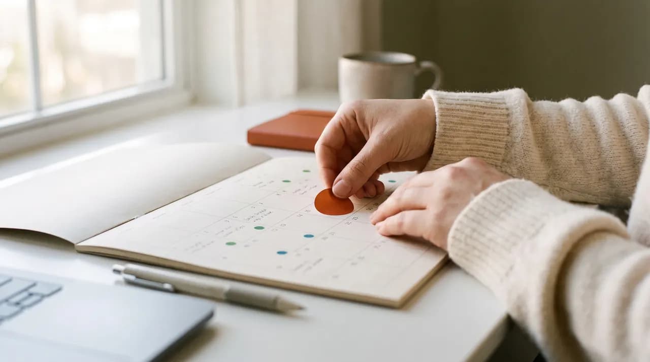 Calendrier sur lequel une main marque une date clé